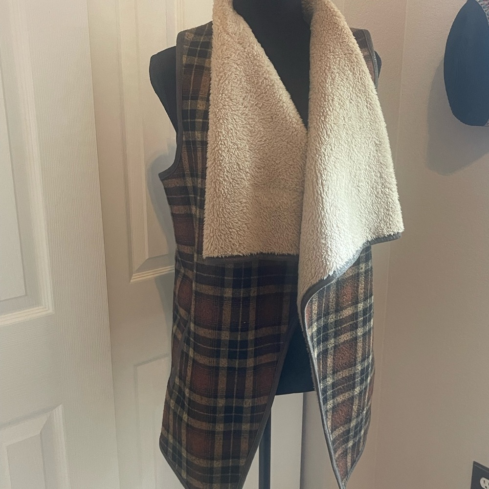 Winter warm vest plaid faux sheep skin lining